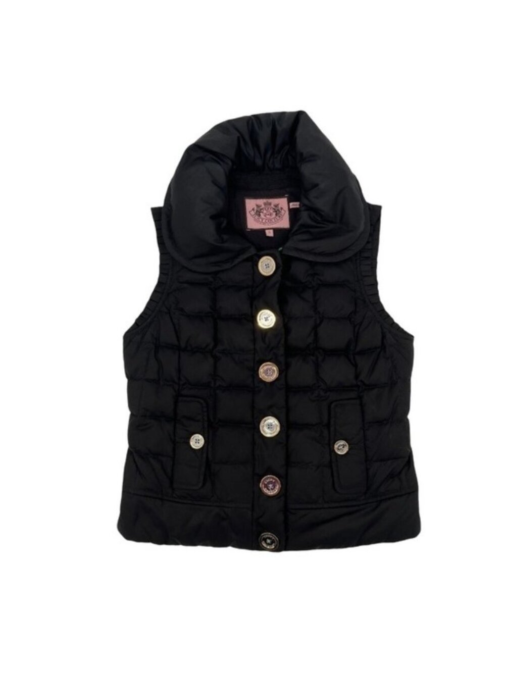 Juicy Couture Puffer Vest Gold Button Details Quilted Design High Collar Small